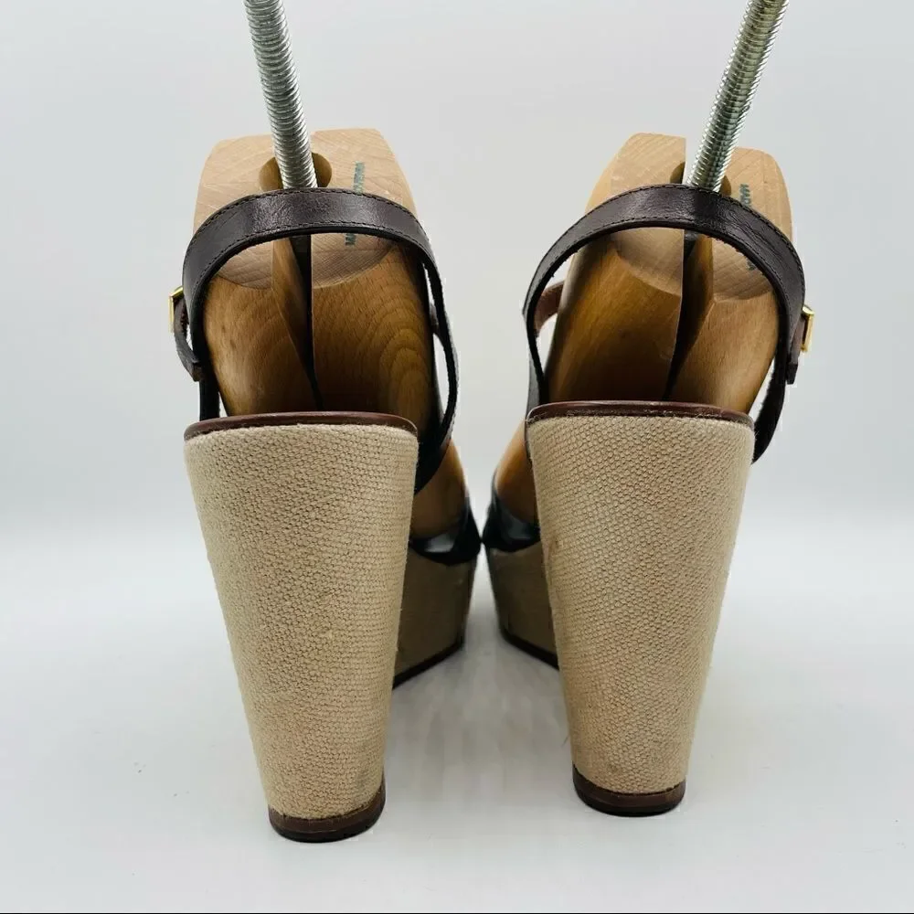 J. Crew Brown Leather Wedge Sandals